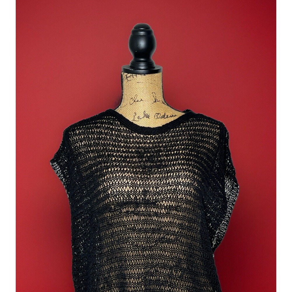 Eileen Fisher Black Mesh Fish Net Vest  Size M Work Office Casual Layer School